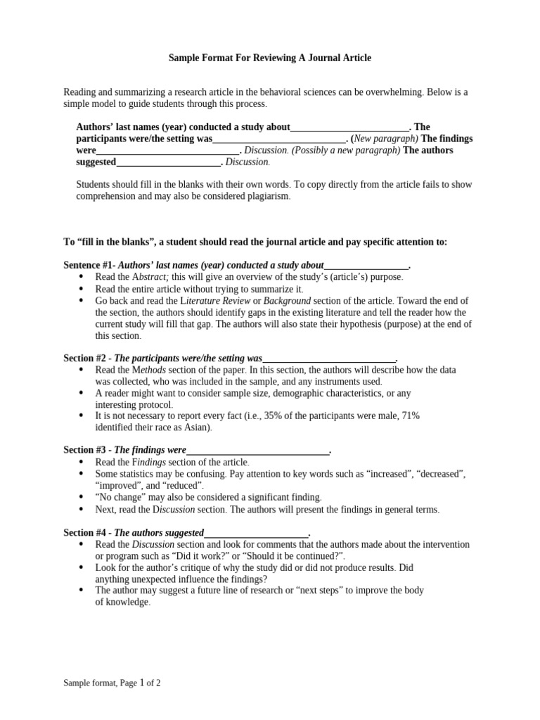 Journal Article Review Guide | PDF | Reading Comprehension | Cognition
