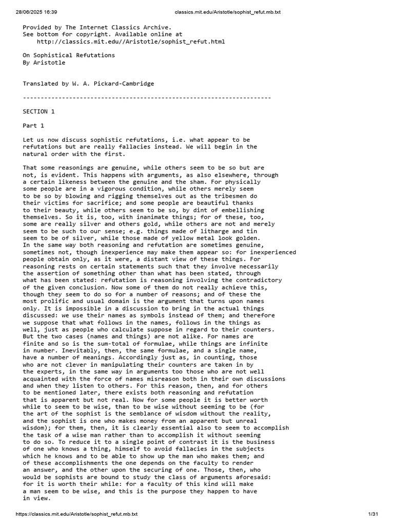 Aristotle - Sophistical Refutations | PDF | Mathematical Proof | Fallacy
