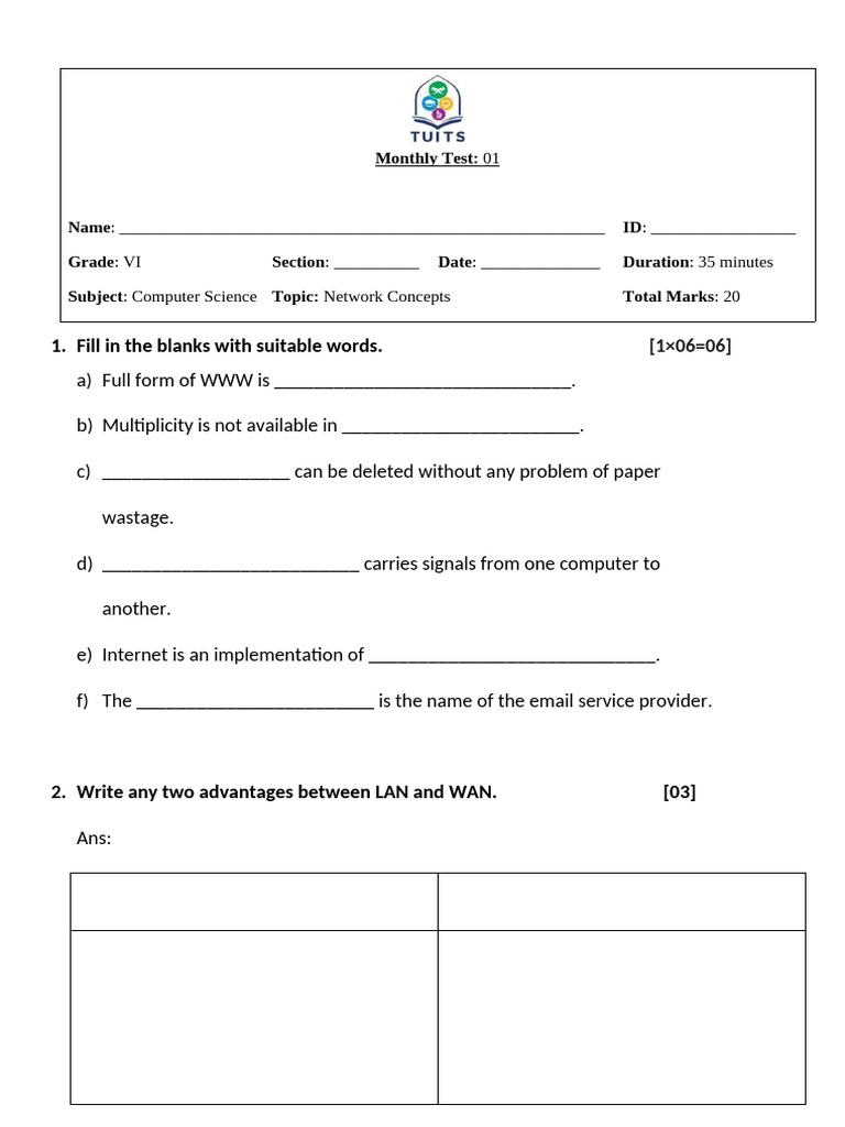 Grade VI Com. Science M.T. 01 | PDF | Computer Mediated Communication ...