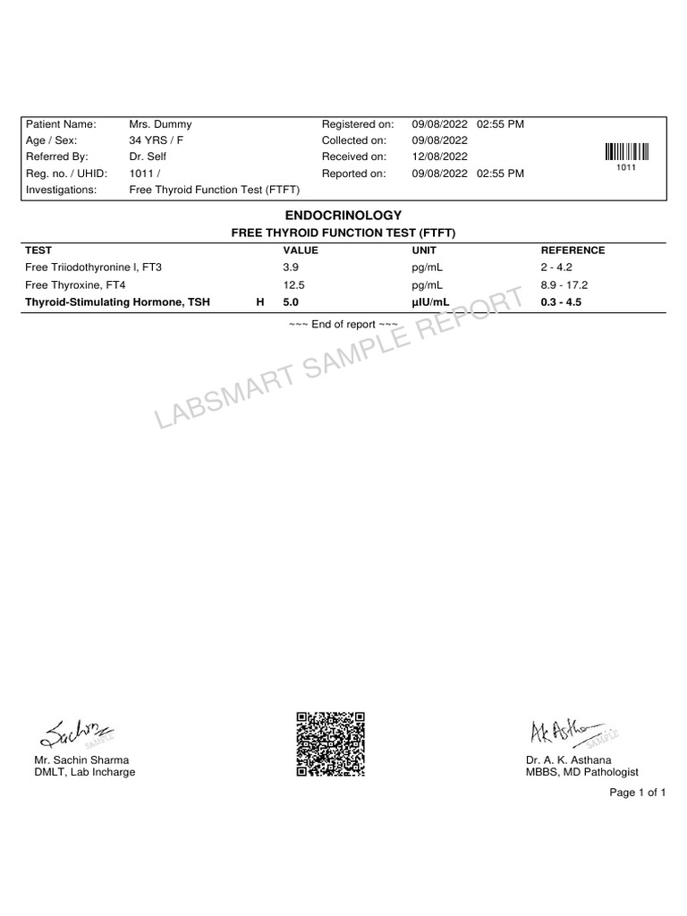 FTFT (Free Thyroid Function Test) | PDF