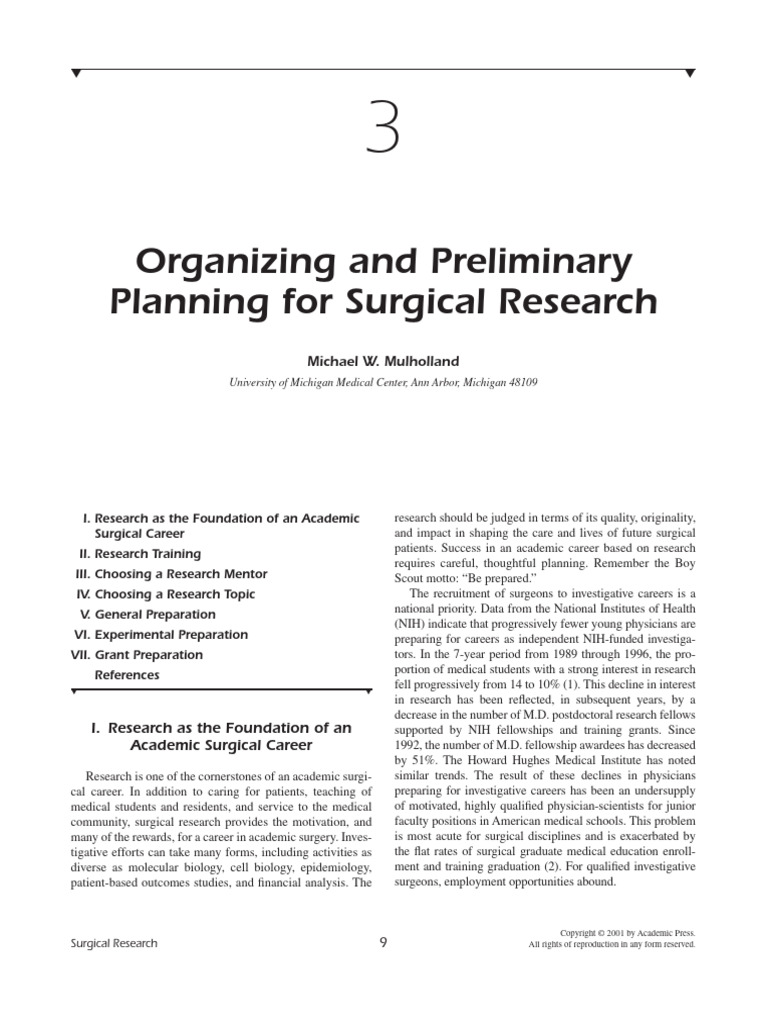 3 Organizing and Preliminary Planning For Surgical Research 2001 ...