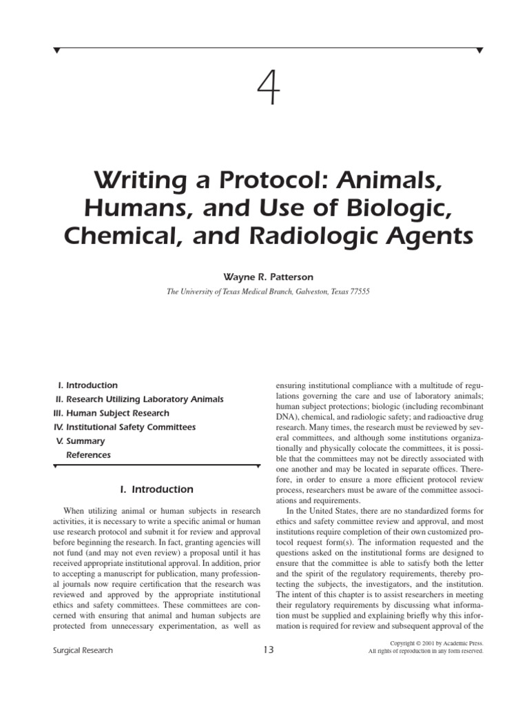 4 Writing A Protocol Animals Humans and Use of Biologic Chemical and ...