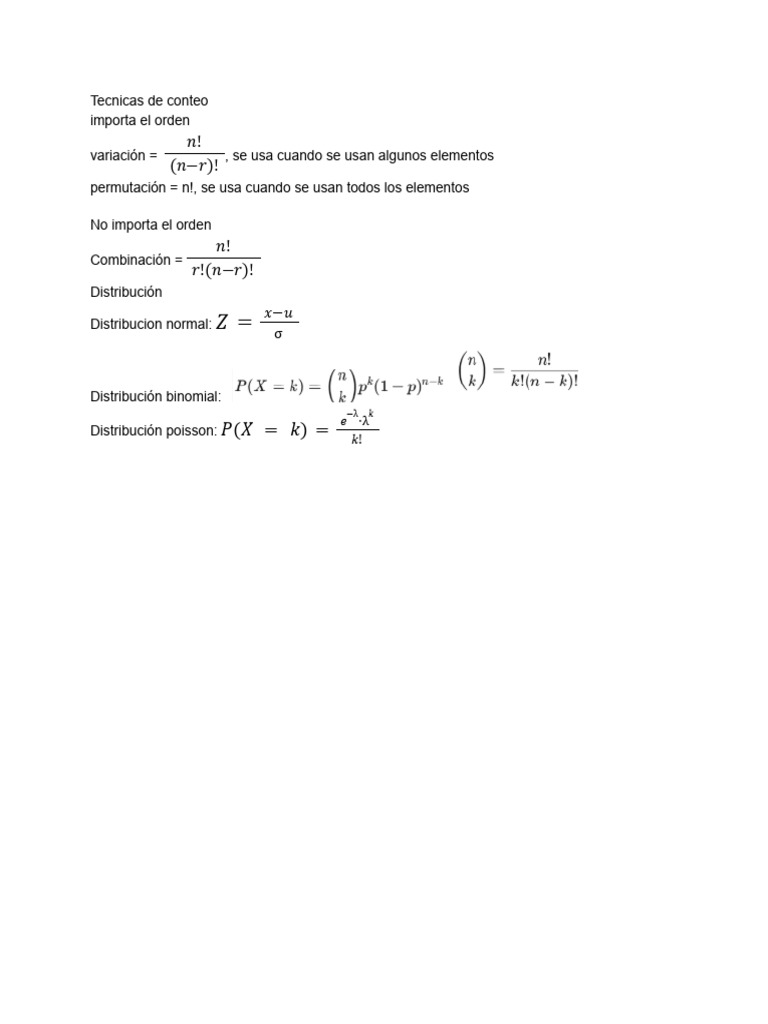 Formulas Matematicas para Estadistica | PDF
