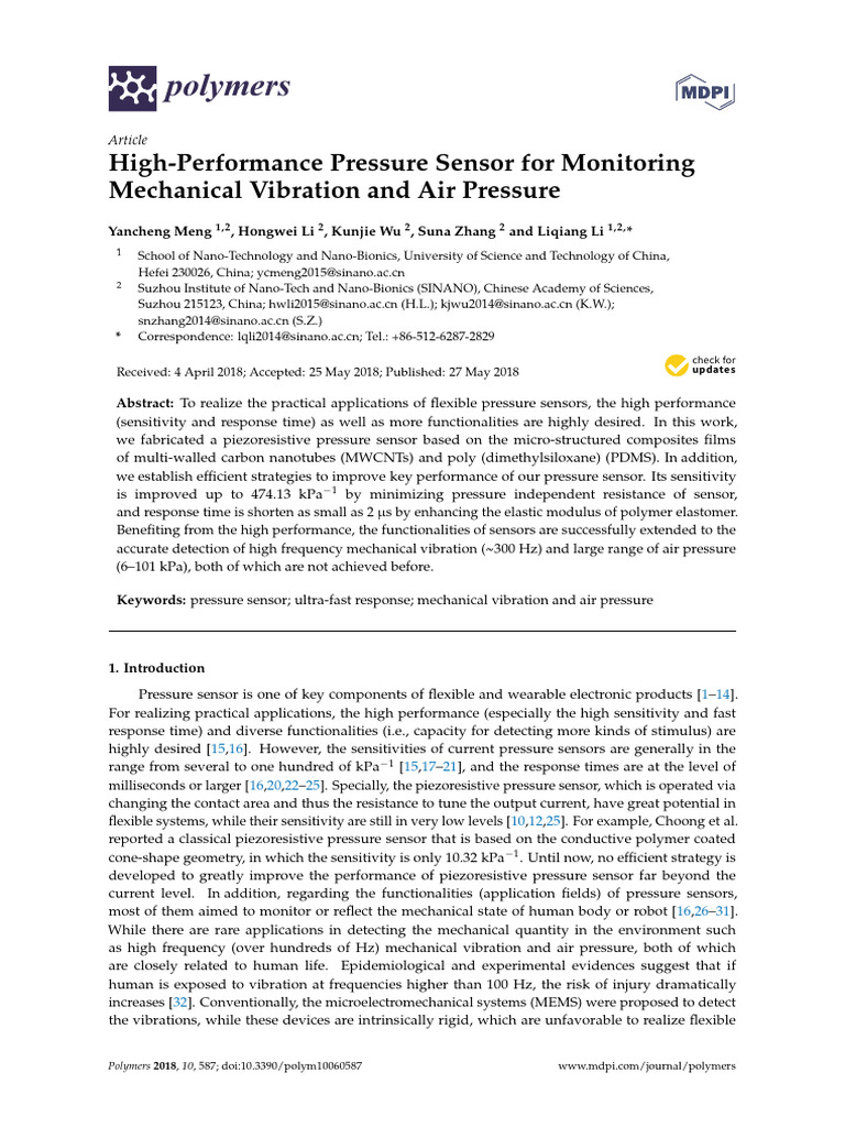 High-Performance Flexible Pressure Sensor | PDF | Carbon Nanotube | Sensor