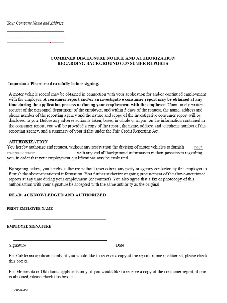 Background Check Authorization Form | PDF