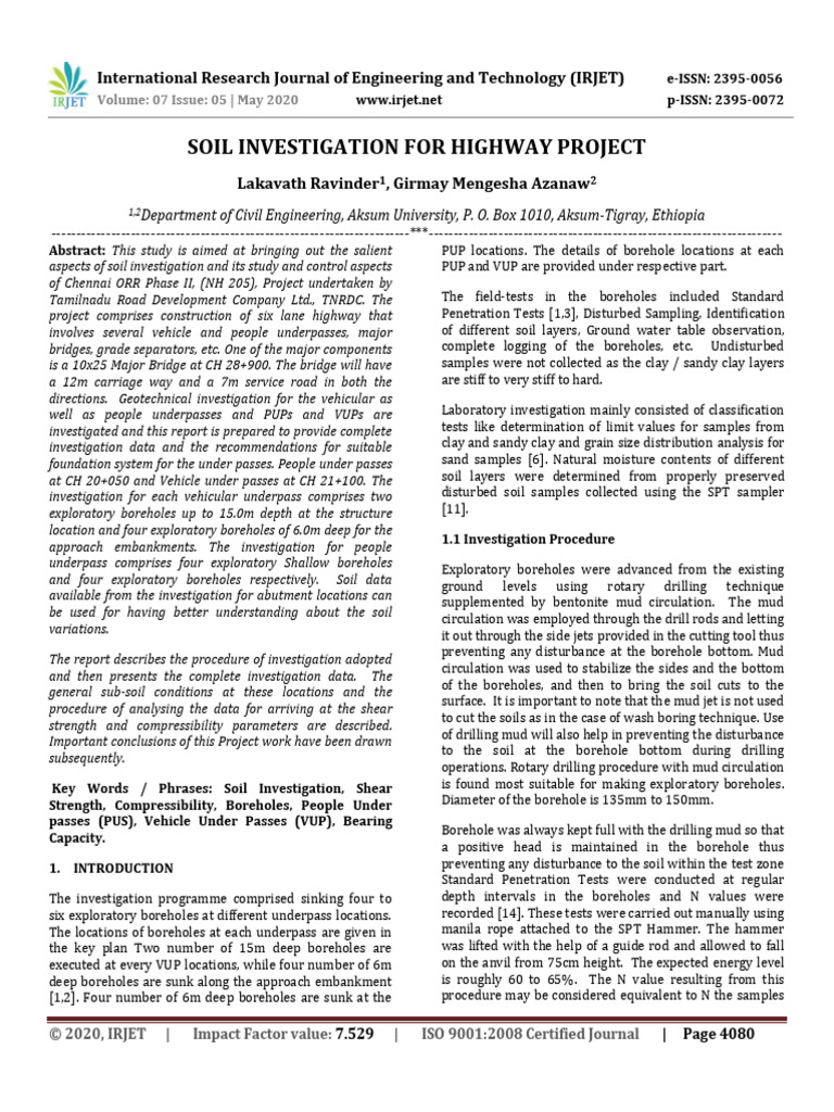 Soil Investigation for Highway Project | PDF | Silt | Clay