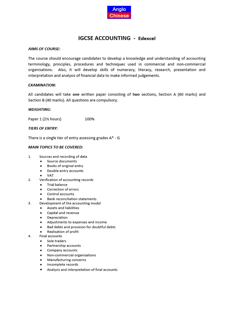 IGCSE Accounting Course Overview | PDF