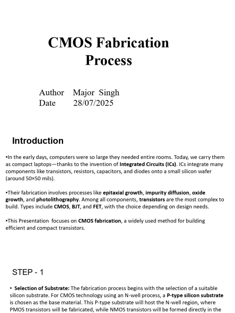 CMOS Fabrication Process Steps | PDF | Semiconductor Device Fabrication ...