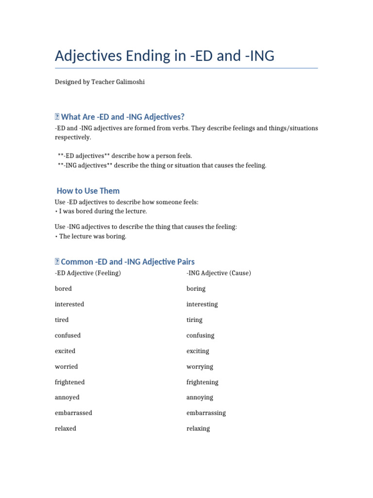 Understanding -ED and -ING Adjectives | PDF