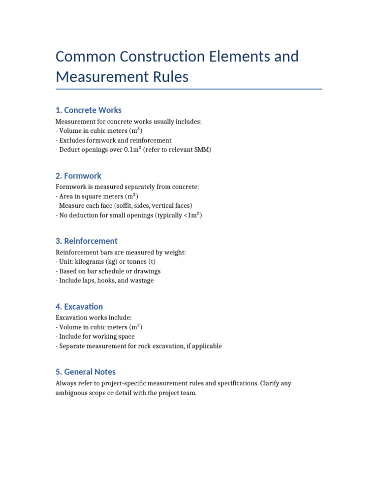 Construction Elements Measurement Rules | PDF