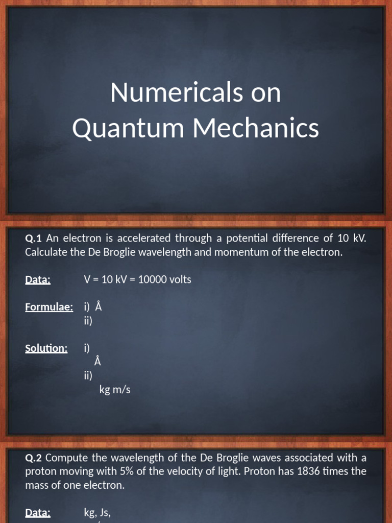 Numericals On Quantum Mechnics | PDF