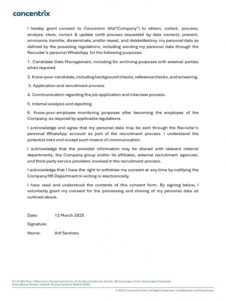Consent for Personal Data Processing | PDF
