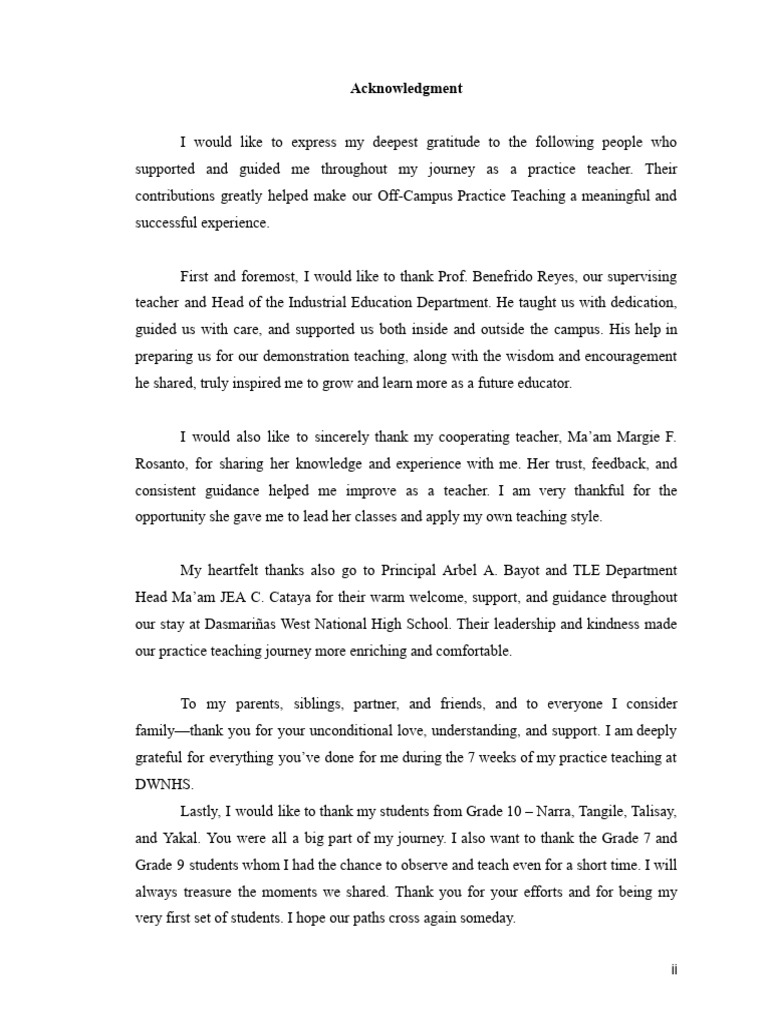 Acknowledgment of Teaching Support | PDF