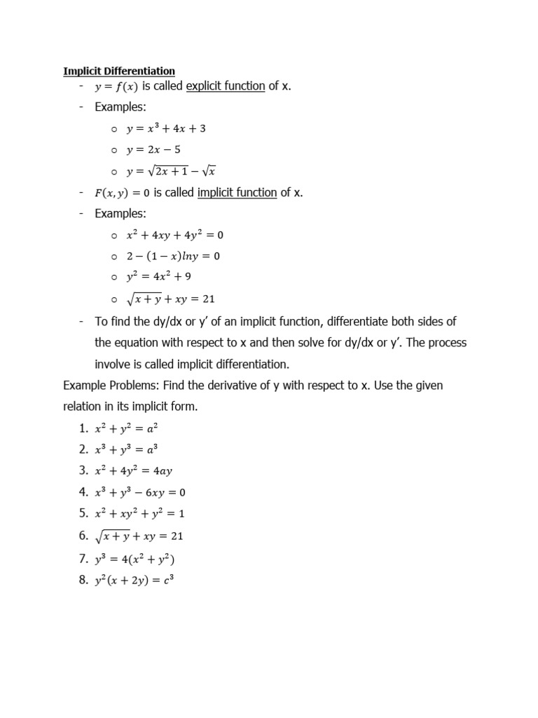Implicit Differentiation Explained | PDF