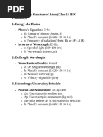 Class 11 Atomic Structure Formula Sheet | PDF