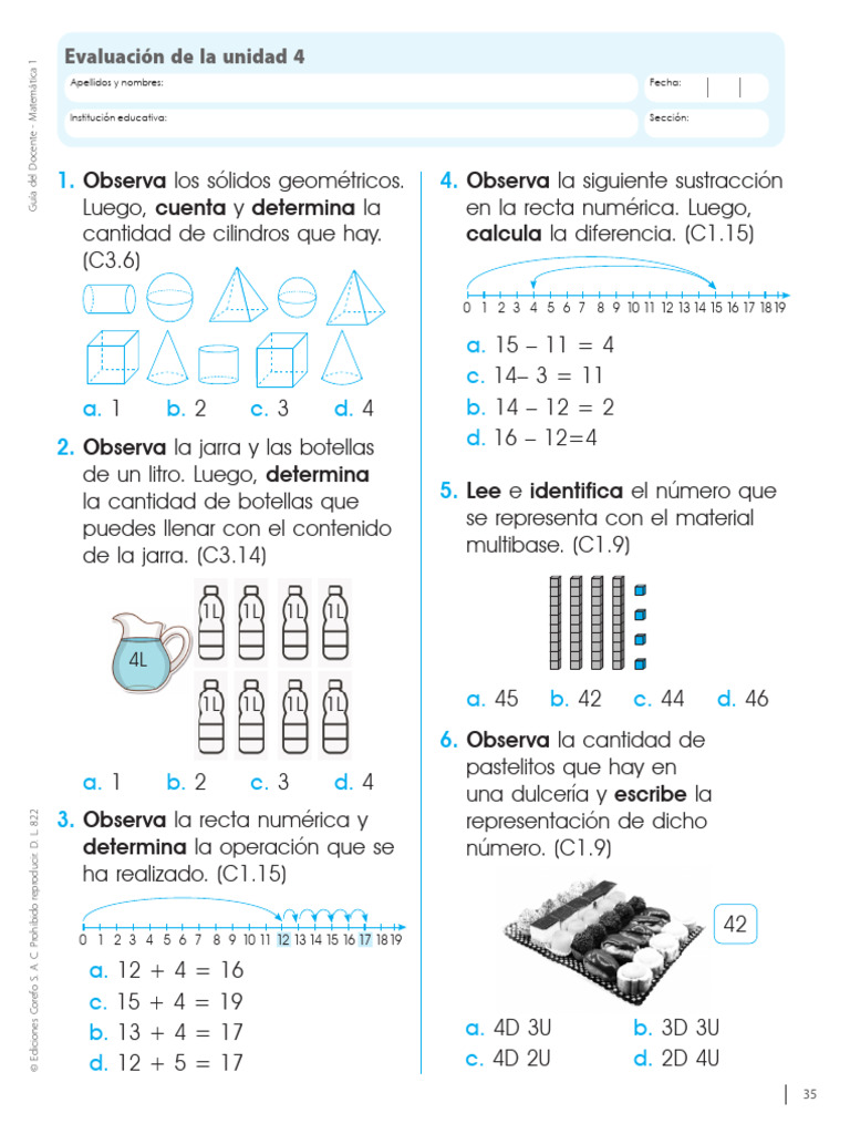 Evaluación de Matemática 1: Unidad 4 | PDF