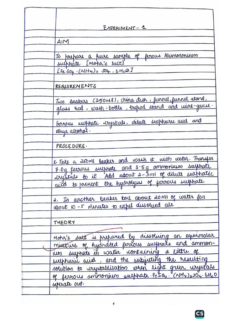 Chemistry Lab Record Grade 12 | PDF