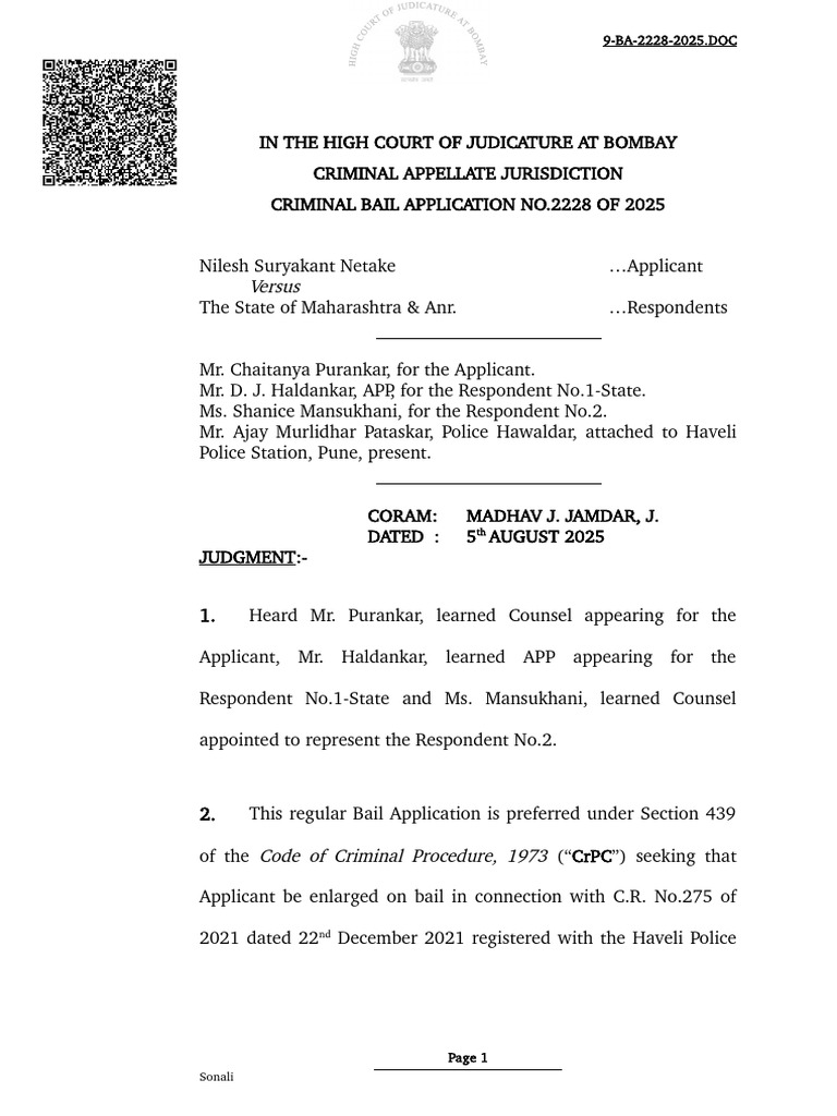 Bail Application 2228/2025 - IPC & POCSO | PDF | Bail | Sexual Assault
