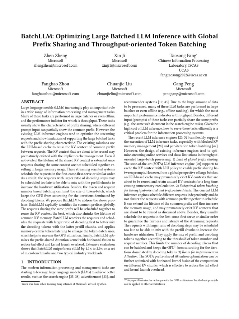BatchLLM: Optimizing LLM Inference | PDF | Cache (Computing) | Graphics ...