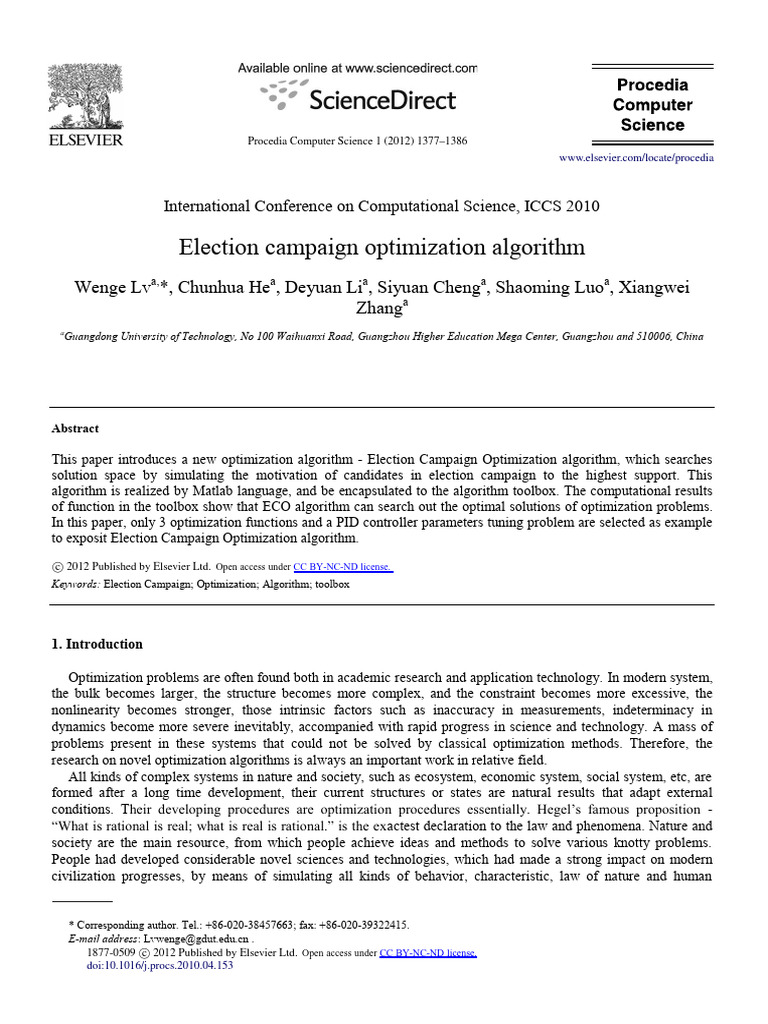 Election Campaign Optimization Algorithm | PDF | Mathematical ...