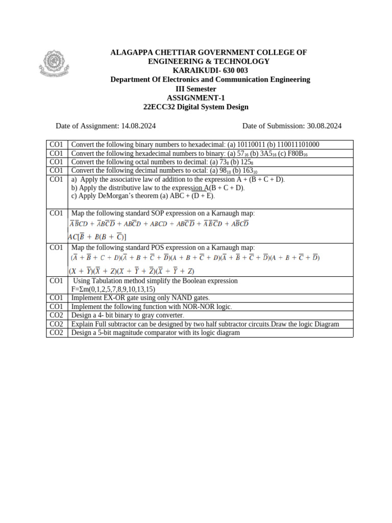 Digital System Design Assignment Guide | PDF
