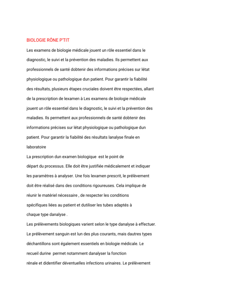 Examens de biologie médicale : fiabilité et rigueur | PDF | Pathologie ...