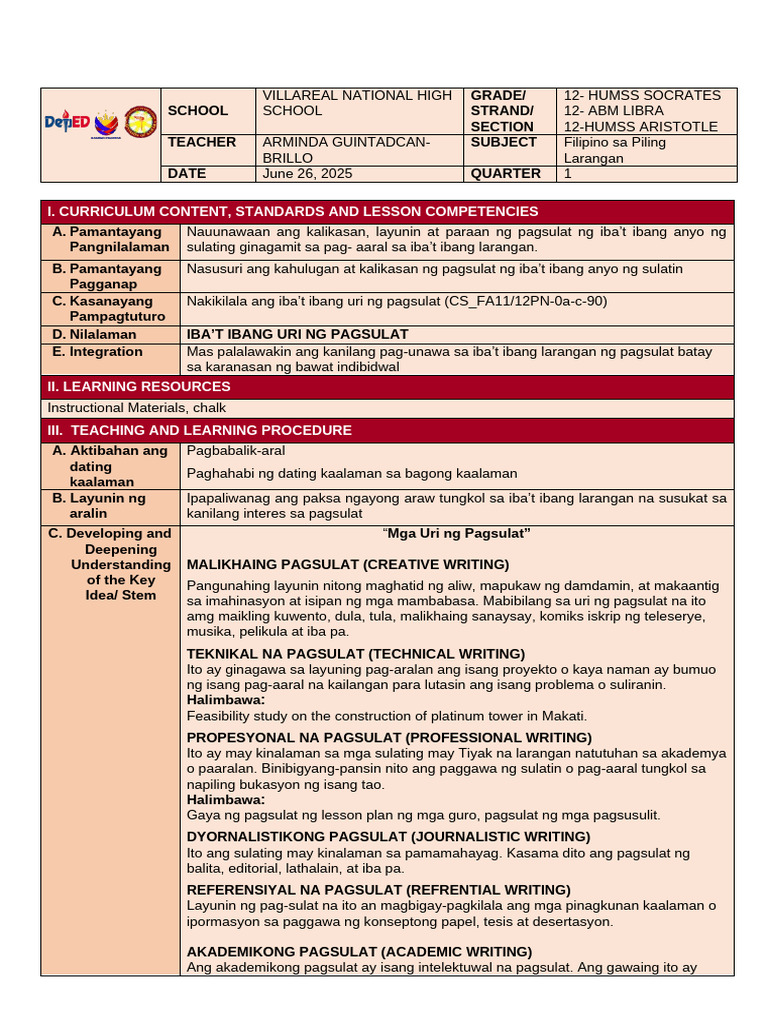 Sample Lesson Plan | PDF