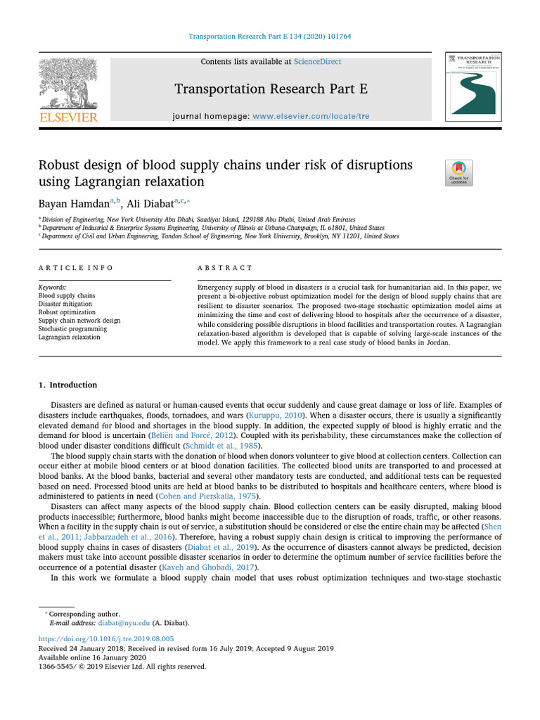 Robust Blood Supply Chain Design | PDF | Mathematical Optimization ...