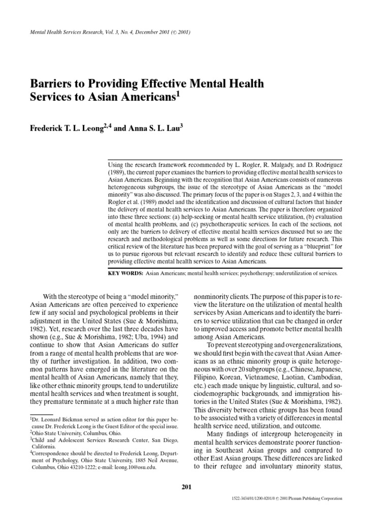 Barriers to Mental Health for Asian Americans | PDF | Mental Disorder ...