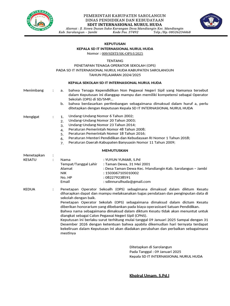 Format Sk Operator Dan Permohonan Akun Dapodik Pdf