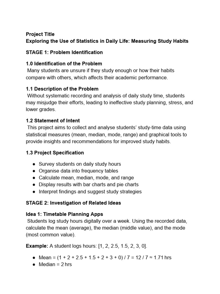 Analyzing Student Study Habits with Statistics | PDF | Mean | Median