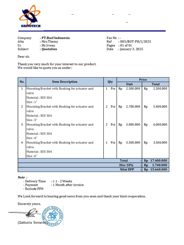 Quotation for Mounting Brackets | PDF