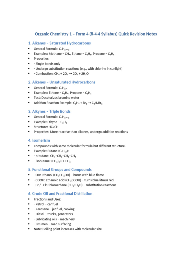 Organic Chemistry 1 Revision Notes | PDF