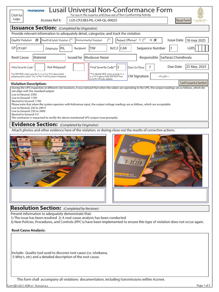 Lusail Non-Conformance Form 8.3 | PDF | Mains Electricity ...