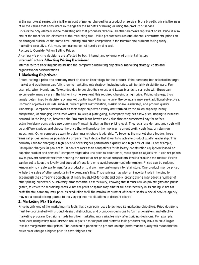 Factors Influencing Pricing Strategies | PDF | Monopoly | Marketing
