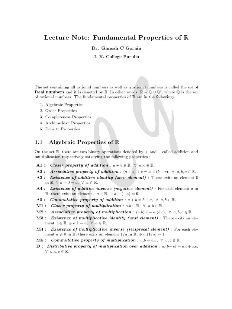 Fundamental Properties of Real Numbers | PDF | Multiplication | Real Number