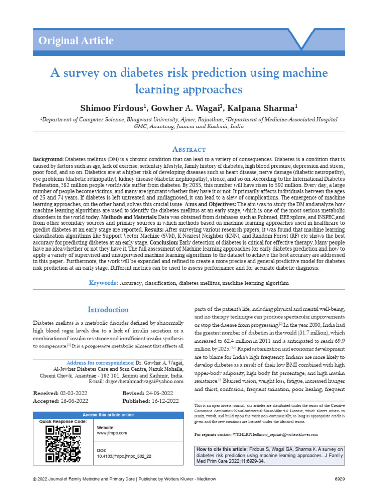 Machine Learning for Early Diabetes Prediction | PDF | Machine Learning ...