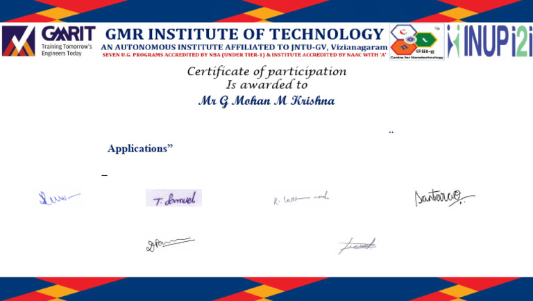 Gmrit & Iitg FDP Certificate G M Krishna | PDF