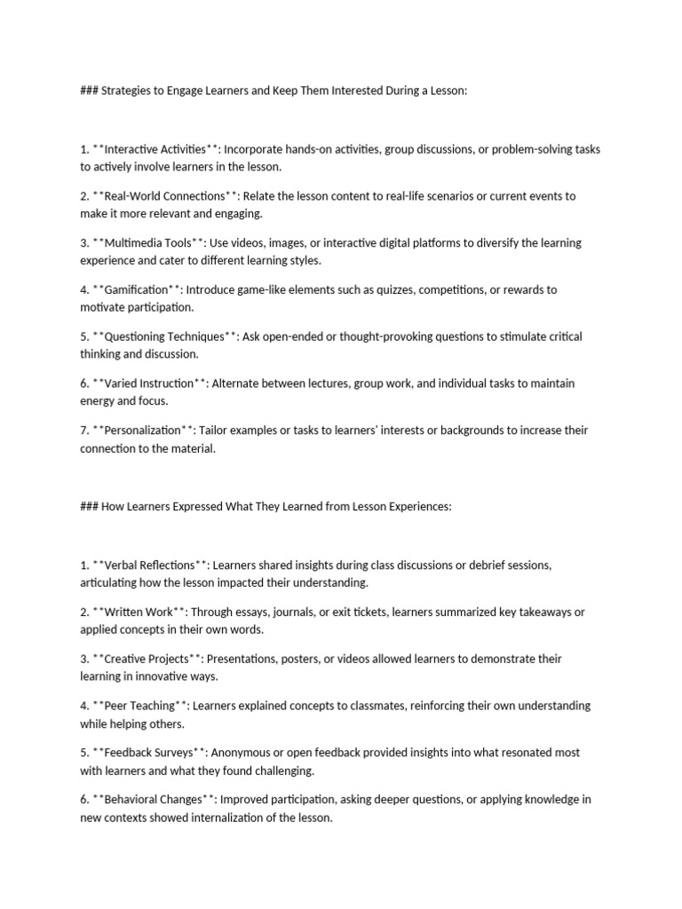 Engaging Learners in Effective Lessons | PDF