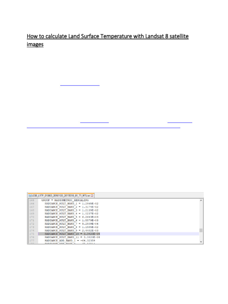 Calculating Land Surface Temperature with Landsat 8 | PDF | Temperature ...