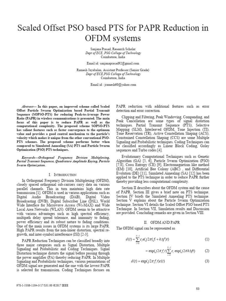Scaled Offset PSO Based PTS For PAPR Reduction in OFDM Systems | PDF ...
