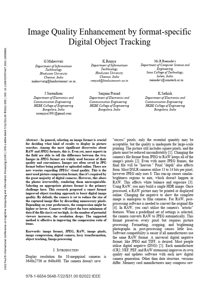 Image Quality Enhancement by Format-Specific Digital Object Tracking ...