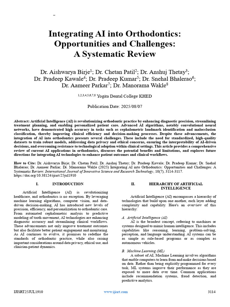 AI Integration in Orthodontics Review | PDF | Artificial Intelligence ...