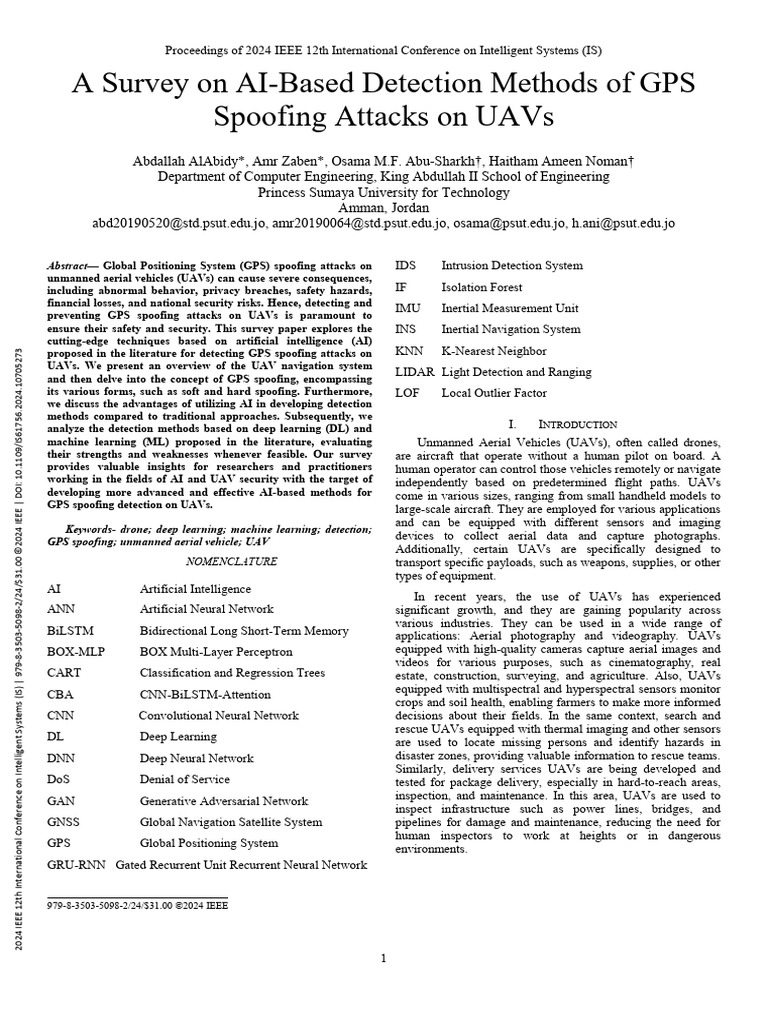 A Survey On AI-Based Detection Methods of GPS Spoofing Attacks On UAVs ...