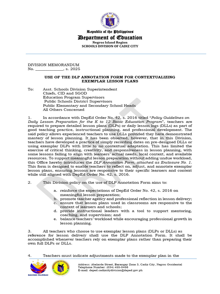 DLP Annotation Form for Lesson Contextualization | PDF | Teachers ...