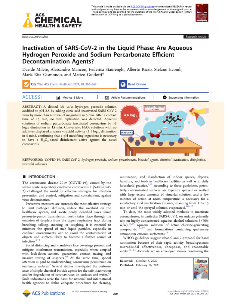 Efficacy of Hydrogen Peroxide on SARS-CoV-2 | PDF | Hydrogen Peroxide ...