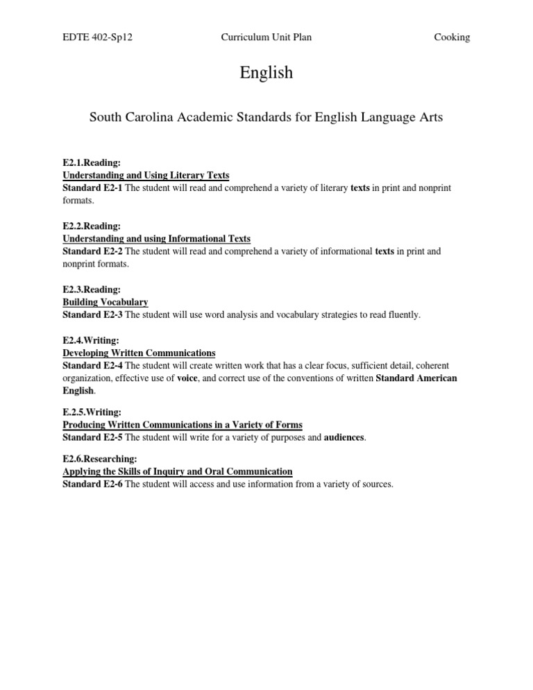 South Carolina English Standards Overview | PDF | Language Arts ...