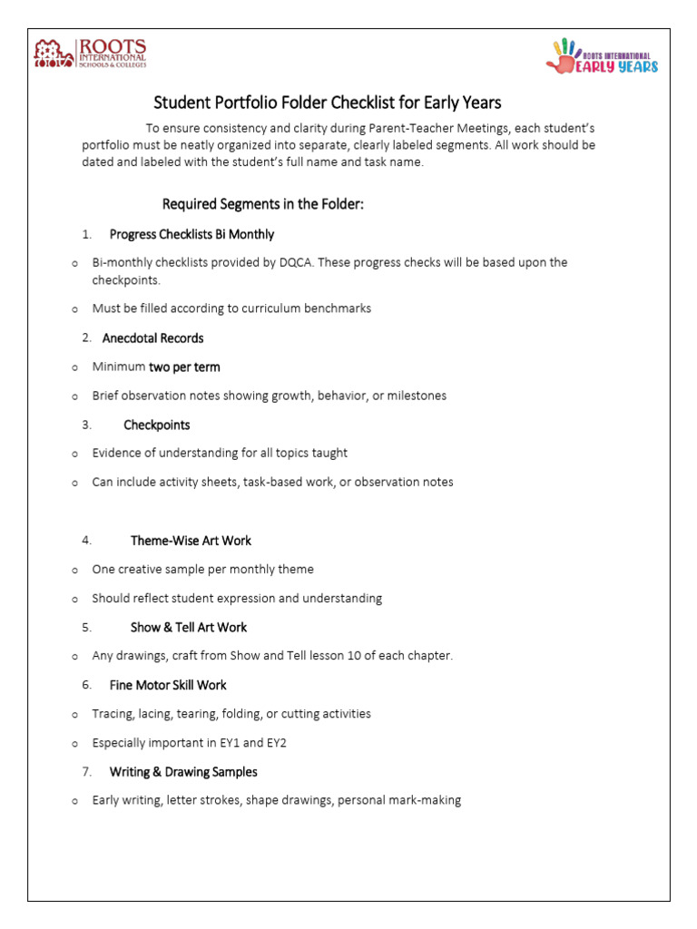 Early Years Portfolio Checklist | PDF
