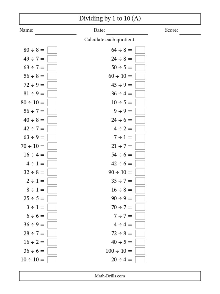 Division Practice Worksheet for Grades 4-5 | PDF