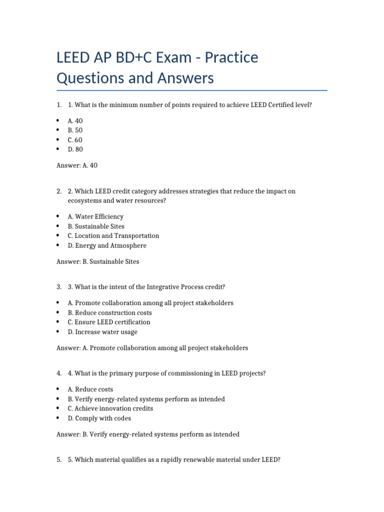 LEED AP BD+C Exam Practice Questions | PDF